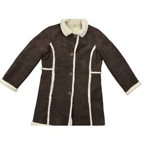 L.L. Bean Petite Women's Pea Coat S Brown Polyester Sherpa Lined Button